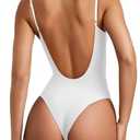 REORIA Womens Summer Sexy Open Back V Neck Spaghetti Strap Cami Double Lined Backless Trendy Thong Bodysuit Top (White, Medium)