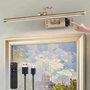 Joossnwell Battery Operated Picture Light for Painting, Wireless Art Lighting Antique Bronze Dimmable,Rechargeable Picture Frame Light for Wall, Gallery Lights with Remote and Timer 23.62 Inch, 23.62 inch long