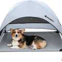 KINGROCK Elevated Dog Bed with Removable Canopy Portable Outdoor Pet Cot Waterproof 600D Oxford Fabric Anti Slip Feet for Large Dogs Camping Beach Indoor and Outdoor Use