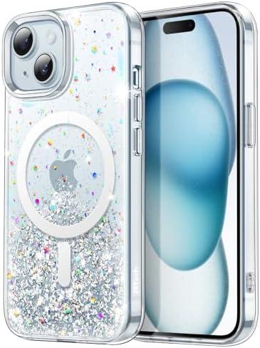 JETech Glitter Case for iPhone 15 6.1-Inch Compatible with MagSafe, Clear Cute Bling Sparkle for Women and Girls, Shiny Shockproof Magnetic Sparkly Phone Cover (Clear)