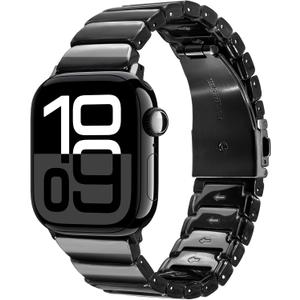 V-MORO Resin Band Compatible with Series 7/ 8/ 9/ 10 Apple Watch Bands 41mm/ 40mm/ 38mm/ 42mm Fashion Strap for iWatch Series 6/ 5/ 4/ 3/ 2/ 1/ SE Lightweight Bracelet Wristband Women(Classic Black)