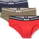 BOSS Men's 3-Pack Bold Logo Hipster Briefs (Large, Red/Deep Blue/Pewter Green)