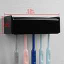 5 Slots Wall Mount Toothbrush Holder with Cover, Self Adhesive Toothbrush Storage Organizer for Shower, Toothbrush Hanger for Bathroom, Medicine Cabinet, Dorm (Black)