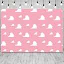 7x5ft White Clouds Pink Backdrop Cartoon Baby Shower Photography Background Girl Story Theme 1st 2nd 3rd Birthday Party Banner Decorations Kids Boys Girls Portrait Photo Booth Prop