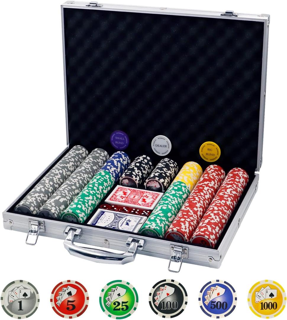 Boyzhood Poker Chips with Numbers,500PCS Poker Chip Set with Aluminum Travel Case,11.5 Gram Poker Set for Texas Holdem and Blackjack Gambling.