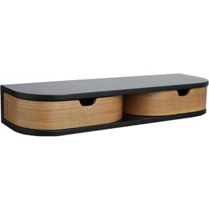 Floating Nightstand, Wall Mounted Bedside Shelf, Handmade Bedroom Furniture,21 Inch Bedside Table, Nightstand with Drawer (Black, Double Drawers)