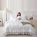Ruffle Queen Comforter Set, 3 Pieces White Lightweight Fluffy Bedding, All Season Soft Microfiber Shabby Chic Farmhouse Decor for Women Girls Teens