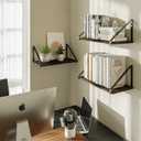 BAMEOS Floating Shelves Rustic Wood Wall Shelf, Small Bookshelf for Living Room, Office, Bedroom, with Metal Bracket