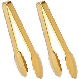 2 Pack Gold Serving Tongs Gold Serving Utensils Salad Tongs Buffet Tongs Non-slip & Easy Grip Stainless Steel Gold Plated Buffet Serving Tongs, Salad, Ice, Oven (9.5 Inch) (Gold)