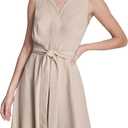 DKNY Women's Sleeveless Collared Neck Mélange Washer Fit and Flare Dress, 12, Beige