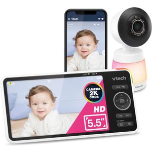 VTech Smart WiFi Baby Monitor, 2K CMOS Sensor Camera, 5.5-inch HD IPS Screen, Clear Infrared Night Vision, Pan-Tilt, 24x Zoom, 2-Way Talk, Multi-Color Night Light, Soothing, Free App: Smart HD Plus