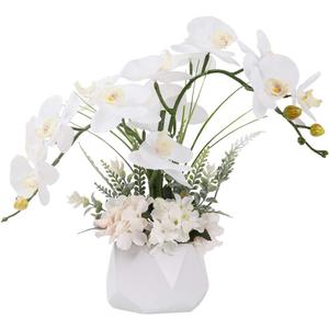 LESING Artificial Potted Orchid Flower for Table Centerpieces,Real Touch White Fake Orchid Flowers in Vase for Home Decoration (Style 2,White Vase)