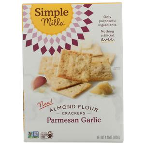 Simple Mills Parmesan Garlic Almond Flour Crackers, 4.25 OZ (EXP 09/16/26)