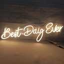 SYLHOME Large LED Neon Light Signs 12V Best Day Ever 26"X7.9" Wedding Ceremony Party Birthday Art Wall Backdrop Sign Decor, for Bedroom Home Bar Pub Neon Night Light Warm White, 26 inches by 7.9 inches