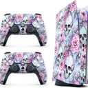 Skin Sticker for Game Console 5 Cover - Cherry Skull, Compatible with Both Disc Edition & Digital Edition (not Slim Ver) - 2 Controller Skins & Console Skin - No Bubble, Full Protection, Removable, PS5