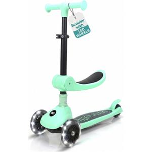 SereneLife 3 Wheel Scooter for Toddlers & Kids, Foldable Seat, LED Wheels, Adjustable Handlebar, Anti-Slip Deck, Rear Foot Brake, Lean-to-Steer, Kid Scooter, Supports up to 110 lbs (Mint Green)