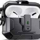 DASFOND Armor Earphone Cover Case for Airpods Pro 2, Military Grade Full Body Shockproof Protection Hard Case, Support Wireless Charging with Keychain, Magnetic Lid, Front LED Visible, Black