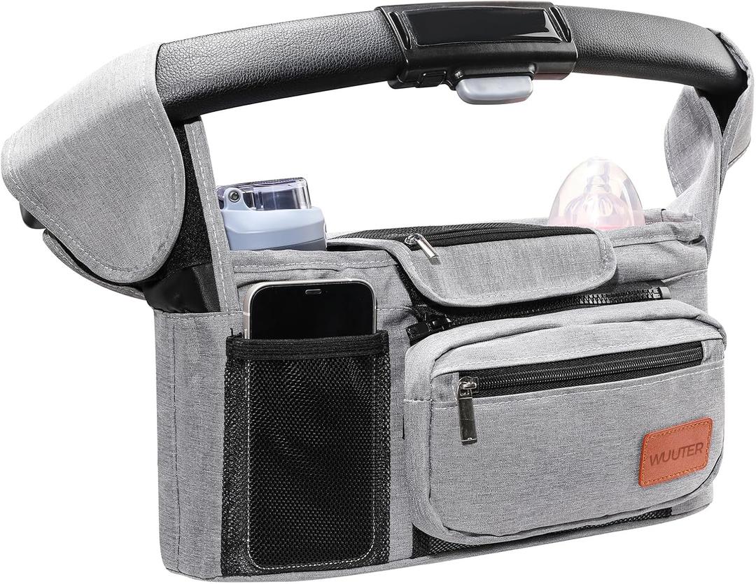 Stroller Organizer with Cup Holder Detachable Wristlet Large Capacity Baby Stroller Bag for Mom, Fits Uppababy, Baby Jogger, Britax, BOB, More (Grey)