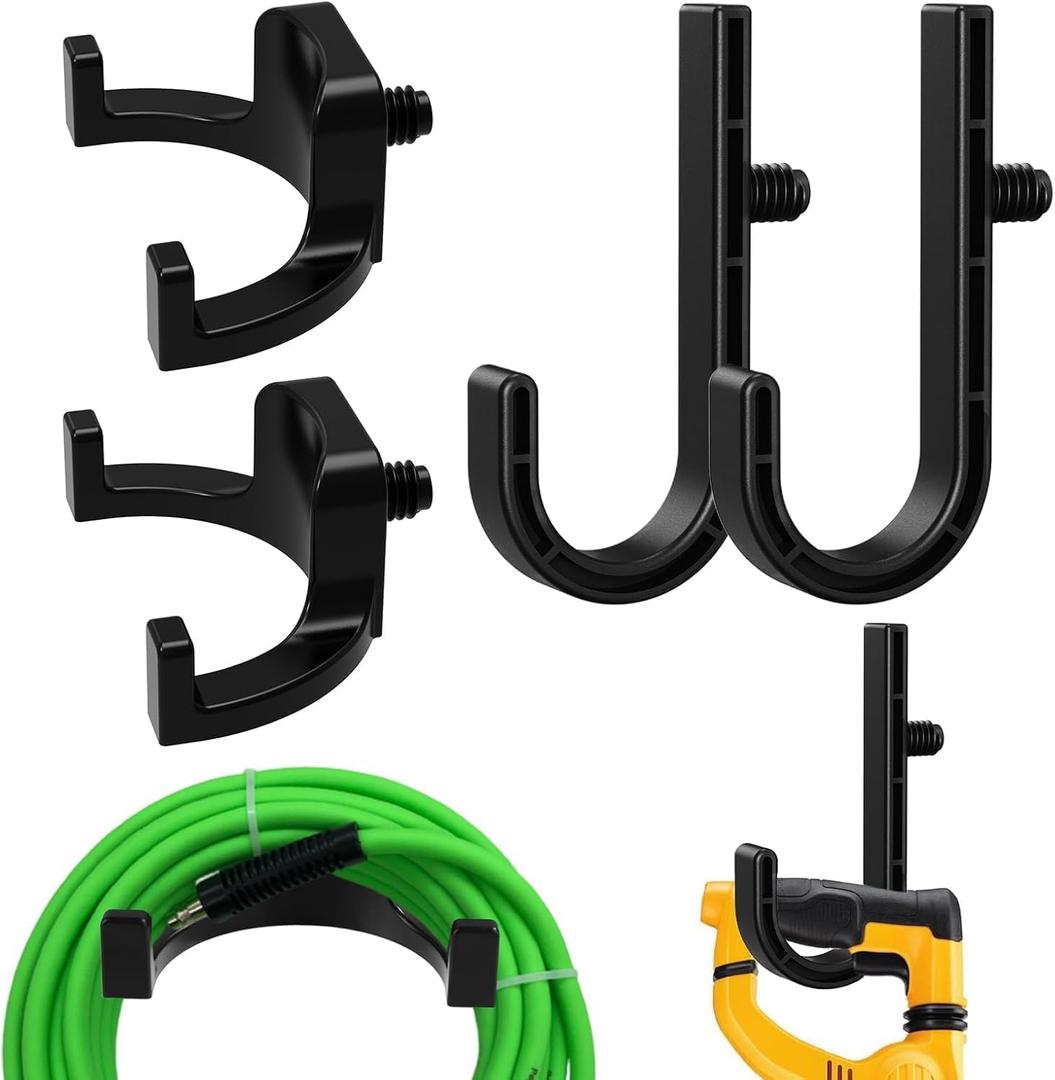 4-Pack Storage Shed Hook Heavy Duty Garden Tool Hangers, J U Shape Storage Hooks for Shovels Rakes Brooms, Garage Shed Organization Accessories, Black Tool Holders