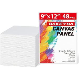 Canvas Boards for Painting 48 Pack 9x12 Inch Painting Canvas Panels, 100% Cotton White Blank Canvas Boards for Painting, Art Supplies Paint for Acrylics Oil Watercolor Tempera Paints, 9"x12" - 48pcs