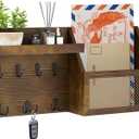 Key Holder Wall Mount Pine Wood 16 X 8 Mail Organizer Key Rack for Wall with Hooks and Shelf, Rustic Wooden Key Hanger for Entryway Rustic, Brown