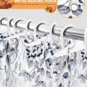 Thanksgiving Blue Pumpkins Fabric Shower Curtain, Autumn Watercolor Leaf Decorations Funny Shower Curtains for Bathroom Set with Hooks, Waterproof & Washable Bath Curtains Fall Decor 72x72 inch