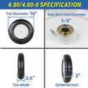 GICOOL 16" Flat-Free Solid Tire and Wheel, 4.80/4.00-8" Wheelbarrow Tire, 3" Centered Hub, 5/8" Axle Bore Hole,for Garden Wagon Cart Trolley Dolly Replacement(2 Pack)