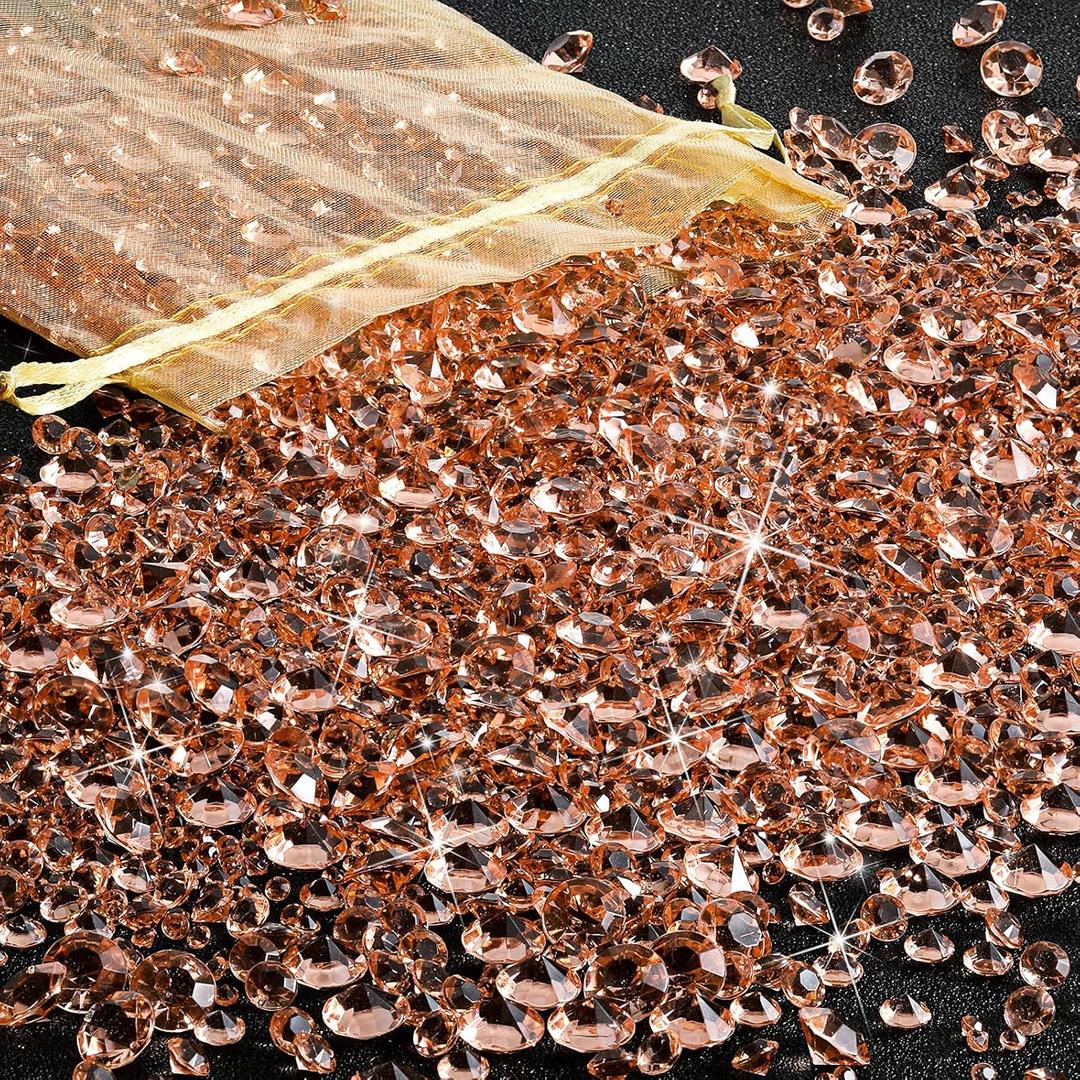 Hicarer 7000 Pieces Diamond Decorations Bling Bling Diamond Vase Filler Acrylic Gem Table Scatter Crystals in Four Sizes Table Decorations for Wedding Birthday Party Bridal Shower(Rose Gold)