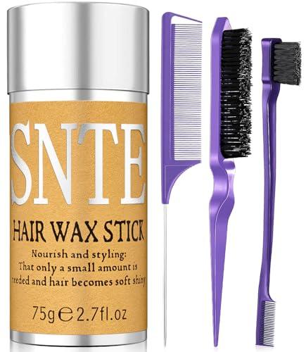 Slick Back Hair Brush (Purple), Hair Wax Stick Set, Taming Flyaways for Sleek Ponytail & Bun Styling, Hair Accessories for Teen Girls, Kids, and Women