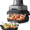 4-in-1 Portable Glass Air Fryer - 1500W, 400°F Precise Heat, 4.2QT & 1.6QT Dual Glass Containers and Lids, Non-Toxic, Max Crisp/Bake/Air Fry/Recrisp,Microwave, Freezer & Dishwasher Safe