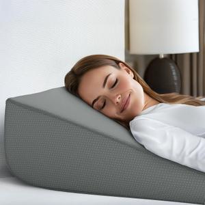 Bed Wedge Pillow | Unique Curved Design for Multi Position Use | Memory Foam Wedge Pillow for Sleeping | Works for Back Support, Leg, Knee | Includes Cover Plus Extra Sheet (Dark Grey)