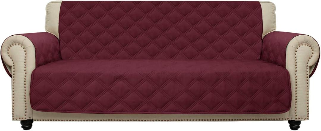 CHHKON Sofa Cover 100% Waterproof Non-Slip Quilted Furniture Protector Sofa Slipcover for Children, Pets for Leather Couch (Burgundy, 68")