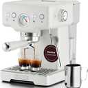Neretva Espresso Machine, 15 Bar Espresso Coffee Machine with Visible Pressure Guage Professional Espresso Maker with Milk Frother & Stainless Steel for Home Barista Latte and Cappuccino Maker - White
