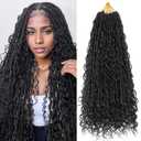 Boho Faux Locs Crochet Hair Bohemian Human Hair Mixed Synthetic 18 Inch Pre-Looped Goddess Locs Crochet Human Hair with Curly Ends (18Inch, 1B)