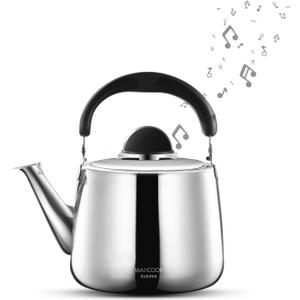 Tea Kettle, 18/8 Stainless Steel Whistling Teapot, 6 Quart, Fast Boiling, Heat Resistant Handle (6L,Silver)