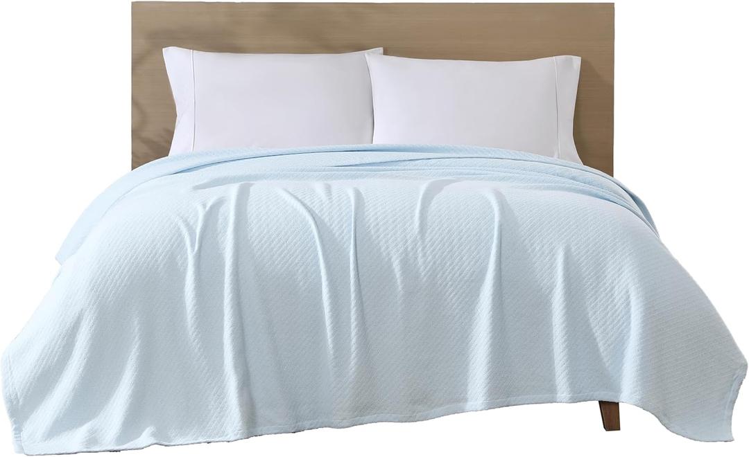 Beatrice Home Fashions GOTS Certified 100% Organic Cotton Medium Weight Blanket, Soft and Cozy Blanket for Bed, Sofa, Couch, Chair, King, Ice Blue