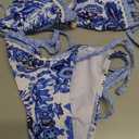 Women's Summer Beach Floral Printed Halter Neck Bikini Set Carnival, Blue XS