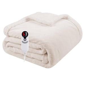 Electric Heated Blanket Throw Size 50"x60", Soft Flannel with Overheat Protection, 9 Adjustable Heat Settings & 10-Hour Auto-Off Timer, Fast Heating for Winter Comfort, White