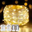 Metaku 2 Pack 33Ft 100 LED Fairy Lights Battery Operated String Lights with Remote Timer, LED Twinkle Lights for Bedroom, Party, Wedding, Centerpiece, Christmas Tree (Warm White)