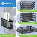 4-Tier Paper Organizer + 3-Pocket File Holder + Drawer + Pen Holders, Desktop File Organizers Paper Tray for Office Accessories School Classroom Organization (Black)