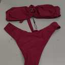 ZAFUL Women's Bandeau Bikini O Ring Strapless Tie Back High Cut Two Piece Swimsuit Bathing Suits (1-plum Pie), S