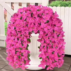 Livole 2Pcs Faux Artificial Bougainvillea Flowers for Outdoors, UV Resistant Artificial Outdoor Flowers Silk Real Faux Hanging Flowers for Outside Home Indoor Planter Porch Patio Balcony Yard Decor