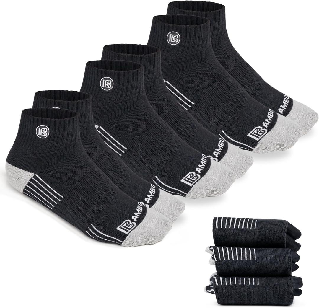 Premium Bamboo Rayon Quarter Crew Socks for Men Moisture Wicking Odor Control Cushioned Sole Breathable Work Socks, Large