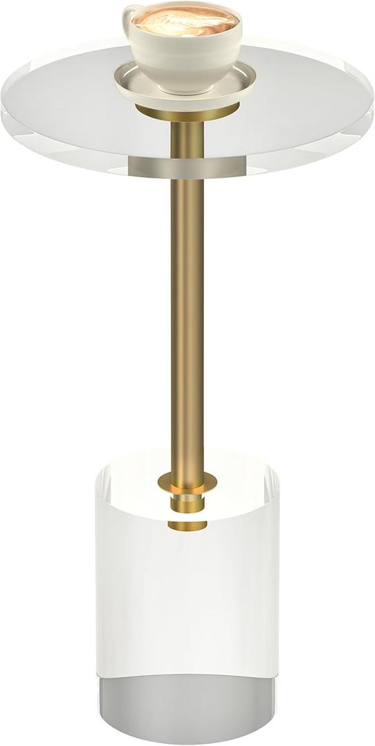 Dethan Clear Acrylic End Table, Modern Minimalist Round Side Table with Solid Base for Living Room, Bedroom, and Office, 12x12 inch, Easy Assembly, Transparent Design, Brushed Brass Metal Accent