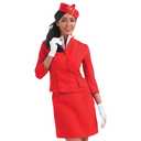 fun shack Flight Attendant Costume Women Red, Retro Airline Stewardess Outfit for Women, Vintage Stewardess Attire (Small)