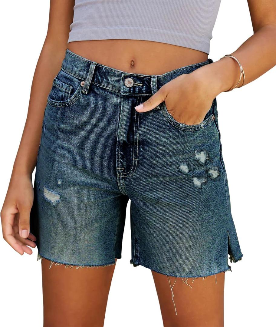CHICZONE Womens Bermuda Jean Shorts Stretchy Mid Waisted Denim Shorts with Pockets (L)