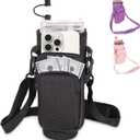 &And Per Se Water Bottle Shoulder Bag with Phone Pocket, Compatible with Stanley 30oz Tumblers - Neoprene Carrier with Adjustable Strap & Charm Accessory (Black)