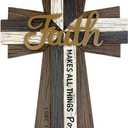 Layered Faith Wall Cross  Inspirational Christian Decor with Faith Makes All Things Possible  Luke 1:37  Rustic Resin Construction with Wood-Look Texture  11  Tall - Religious Jesus Art