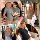Ficerd 3 Pack Women's Maternity Shirts Cotton Short Sleeve Pregnancy Tops Side Ruched Ribbed Casual Mama tees Clothes (M)