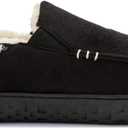 NewDenBer Men's Moccasin Slippers Warm Memory Foam Suede Soft Plush Lined Slip on Indoor Outdoor House Shoes (Black)